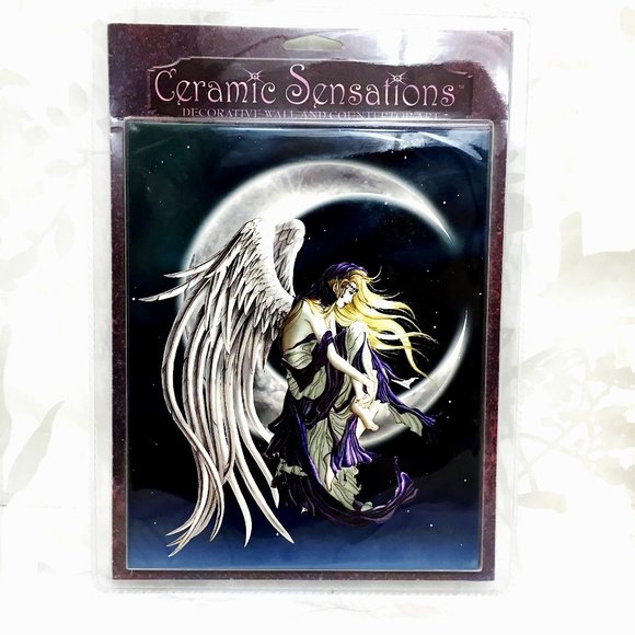 NENE THOMAS  Moondreamer Angel sitting on Moon Ceramic Wall Art VTG NOS - Picture 3 of 14